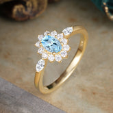 Vintage Halo Cluster Oval Cut Aquamarine Engagement Ring